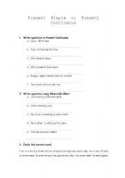 English Worksheet: Present Simple or Continuous