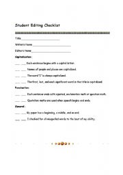 English worksheet: Student Editing Checklist