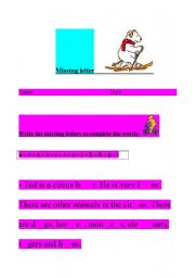 English Worksheet: missing letter