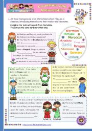 English Worksheet: Countries and nationalities   (1st in a series of 4) - a 2-page-Reading comprehension for Elementary or Lower Intermediate students