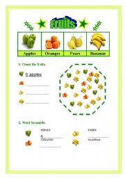 English worksheet: Fruits (spelling exercises)