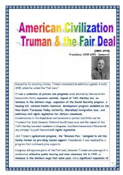 English Worksheet: American CIVILIZATION series = Truman & the FAIR DEAL= COMPREHENSIVE PROJECT (printer-friendly, 4 pages, 21 tasks)