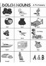 English Worksheet: Pictionary- DOLCH NOUNS The Top Sight words Blackline CopyMasters Part 1: 4 pages