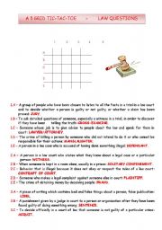 English Worksheet: TIC-TAC-TOE - LAW QUESTIONS