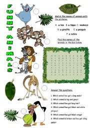 English Worksheet: Funny Animals