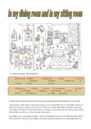 English Worksheet: in my dining room and in my sitting room