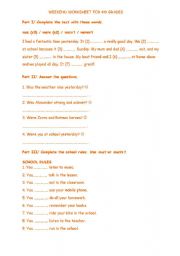 English Worksheet: Worksheet about was/were, adjectives and imperatives