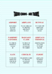 English Worksheet: Taboo cards (No. 2) - Air travel