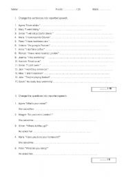 English Worksheet: Reported speech - test