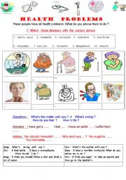 English Worksheet: Health  problems  and  advice 