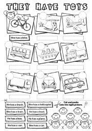 English Worksheet: They have toys (transport, has)