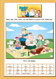 English Worksheet:  A picnic in the Family Guy - (part I)