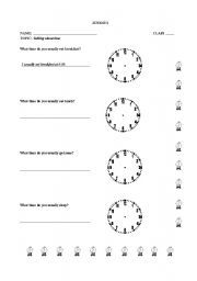 English worksheet: telling time