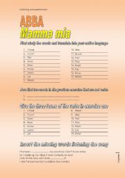 4 page Listening comprehension using ABBA songs. + EXERCISES and Discussion