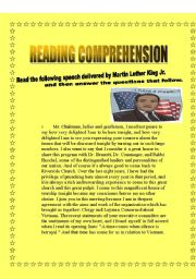 English Worksheet: Reading comprehension- Martin Luther King jr speech
