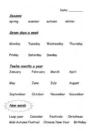 English worksheet: Seasons,Days,Months