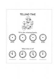 English worksheet: telling time