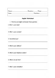 English worksheet: Personal identification