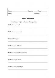 English Worksheet: Personal identification