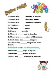 English Worksheet: riddles concerning numbers