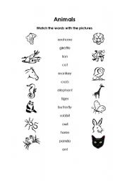 English worksheet: Match the animals with the words