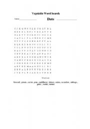 English worksheet: vegetables wordsearch