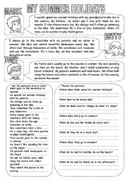 my summer holidays esl worksheet by kamilam