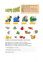 English Worksheet: Lets cook-Help the witches with the ingredients