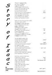 English Worksheet: Leonard cohen, Story of Isaac and past tense