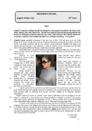 English Worksheet: Test on  a celebrity-Jennifer Lopez