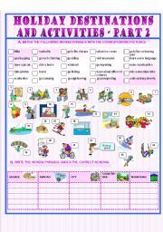 English Worksheet: Holiday Destinations and Activities - part 2