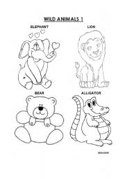 English Worksheet: WILD ANIMALS TO COLOR