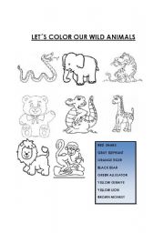 English Worksheet: WILD ANIMALS TO COLOR