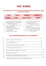 English Worksheet: �WH� words.