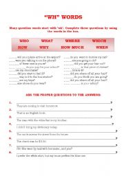 English Worksheet: WH words.