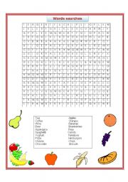 English Worksheet: word searches about foods and drinks