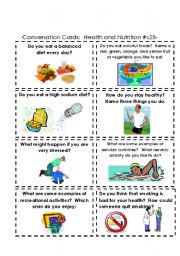 English Worksheet: Conversation Cards:  Health and Nutrtion  #s 25-32