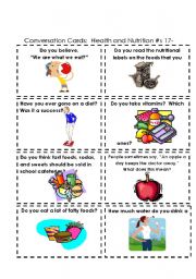 English Worksheet: Converstion Cards:  Health and Nutrition #s 17-24