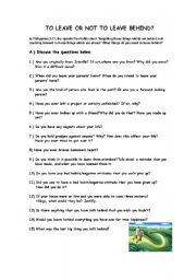 English worksheet: To leave or not to leave behind