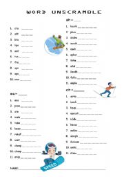 English worksheet: Word Unscramble