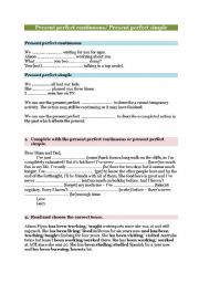 English Worksheet: Present Perfect Continuous vs Present Perfect Simple