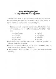 English Worksheet: Story Writing Project Outline -- A Day in the Life of an Ancient Egyptian