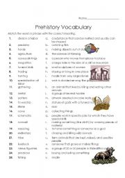 English Worksheet: Prehistory Vocabulary Matching Worksheet