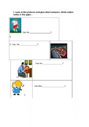 English worksheet: Can or Cant. Short answers and action verbs 