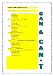 English worksheet: can & cant