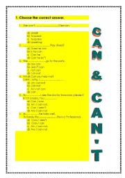 English Worksheet: can & can´t