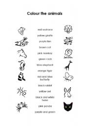 English Worksheet: Colour the animals