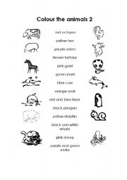 English Worksheet: Colour the animals 2