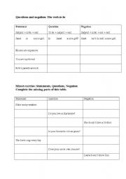 English worksheet: Questions and negation - worksheet