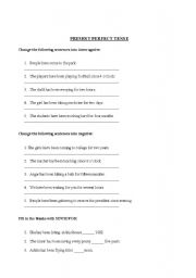 English Worksheet: Present Perfect Tense